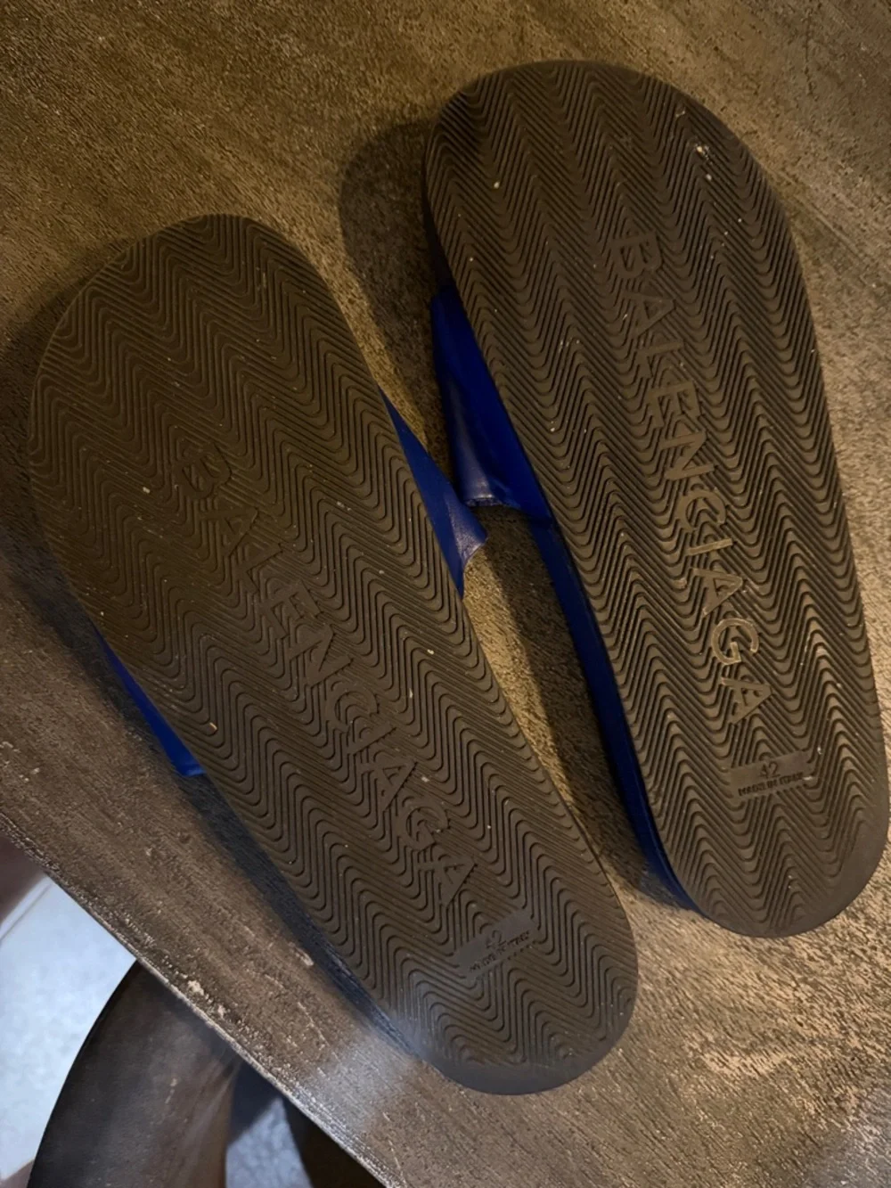Balenciaga Royal Blue Leather Logo Slide Sandals